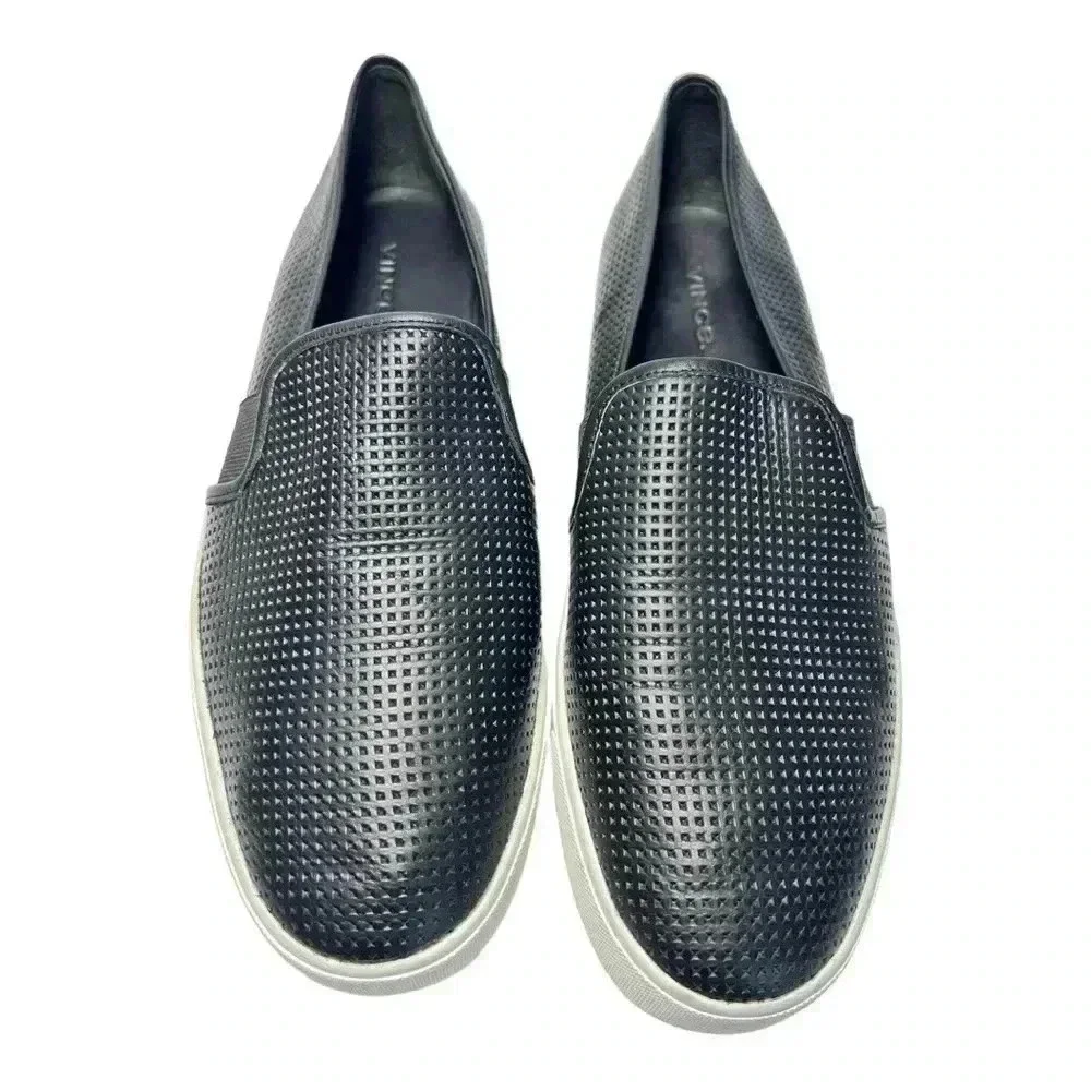 Vince Women's Blair Slip On Perforated Leather Low Top Sneakers Black Size 9.5